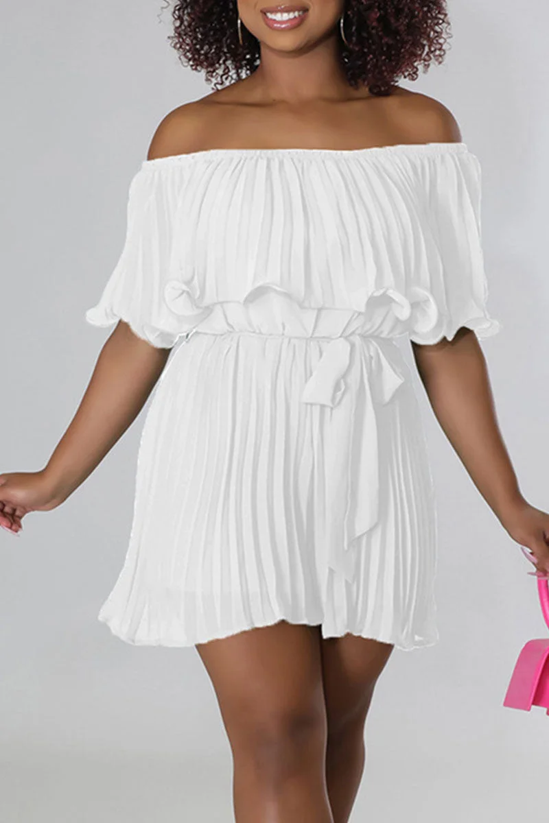 Casual Solid Patchwork Fold Off the Shoulder Straight Jumpsuits