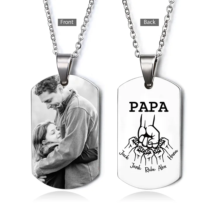 6 Names-Personalized Dad Photo Fist Stainless Steel Necklace-Custom Names and Photo Necklace for Father/Grandad
