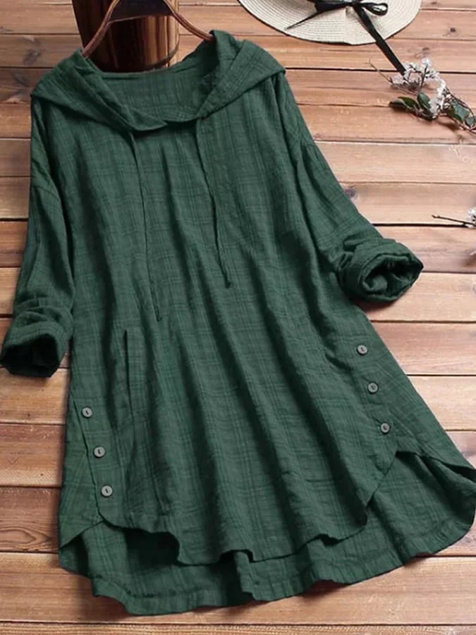 Solid Color Loose Casual Button Long-Sleeved Shirt
