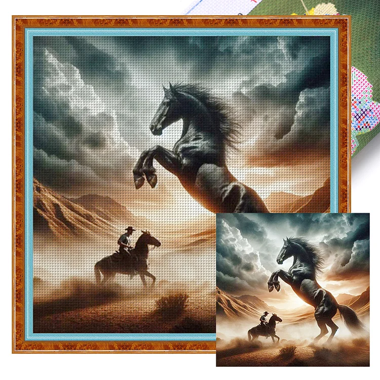Western Cowboy And Horse (40*40cm) 11CT Stamped Cross Stitch gbfke