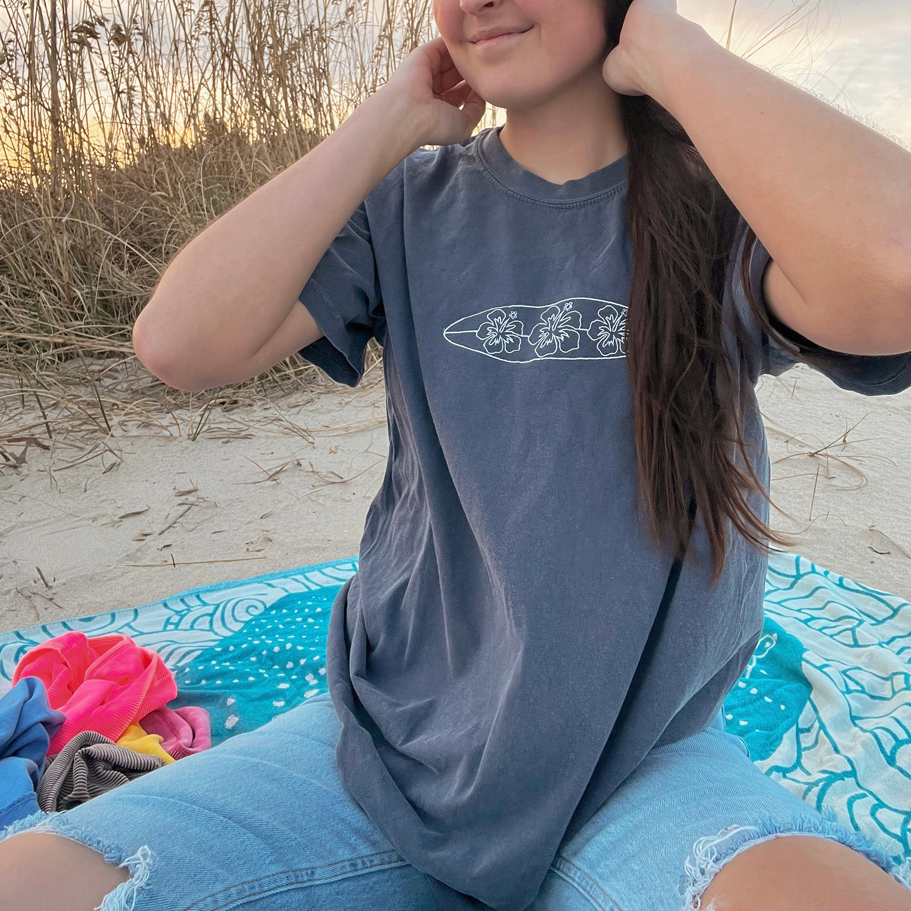 Unisex Embroidered Floral Surf Tee