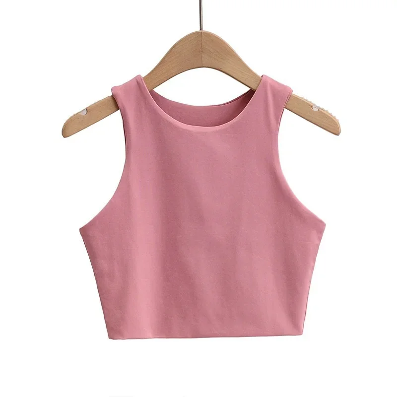 Churchf Churchf Yoga Female Training Double Layer Ultra Short Solid Color Vest