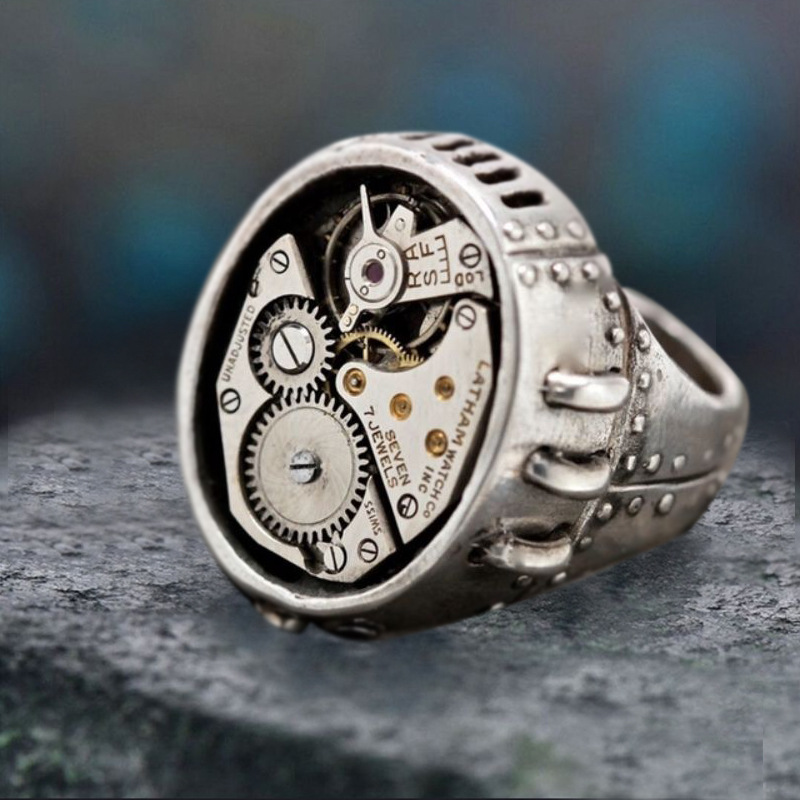 Functional Precision Mechanical Dial Clock Design Metal Sense Gear Shape Movement Accessories Ring Techwear Shop