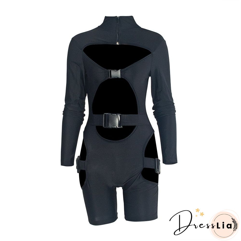 Women's Shorts Fluorescent Green Long Sleeve Jumpsuit