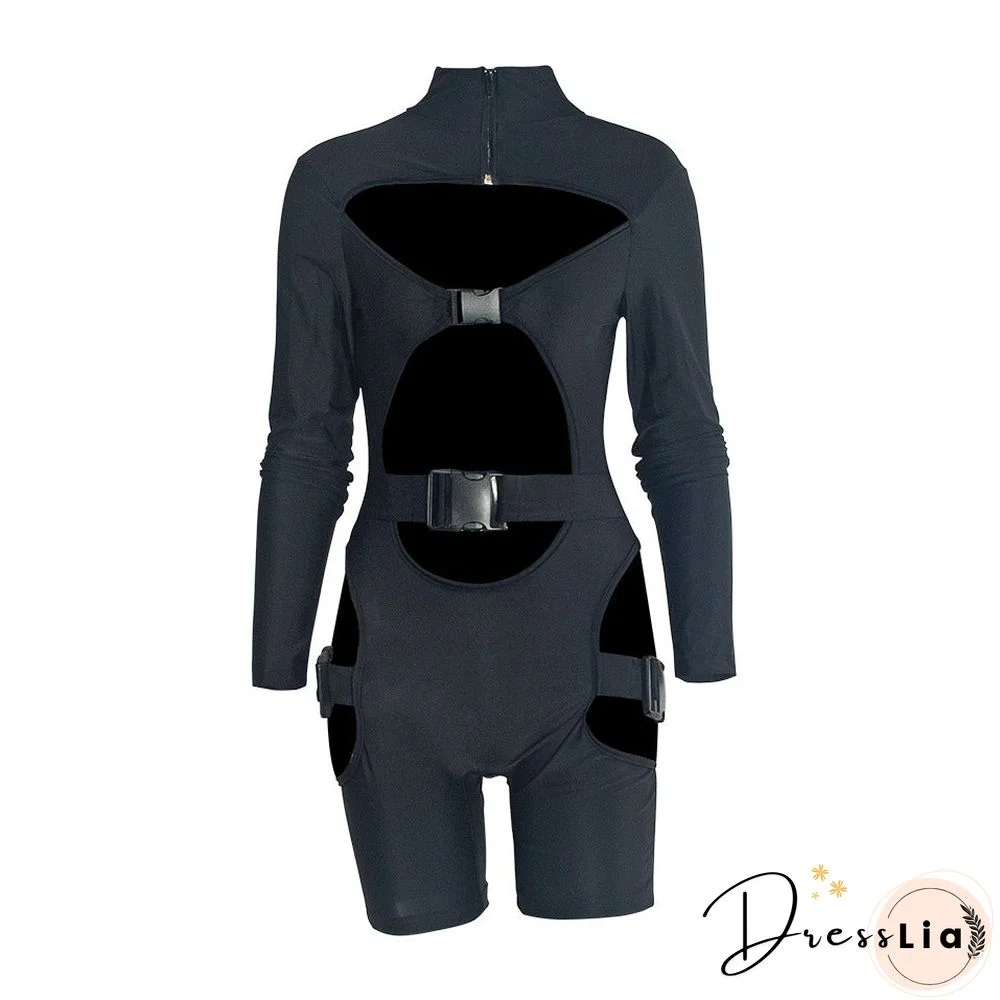 Women's Shorts Fluorescent Green Long Sleeve Jumpsuit