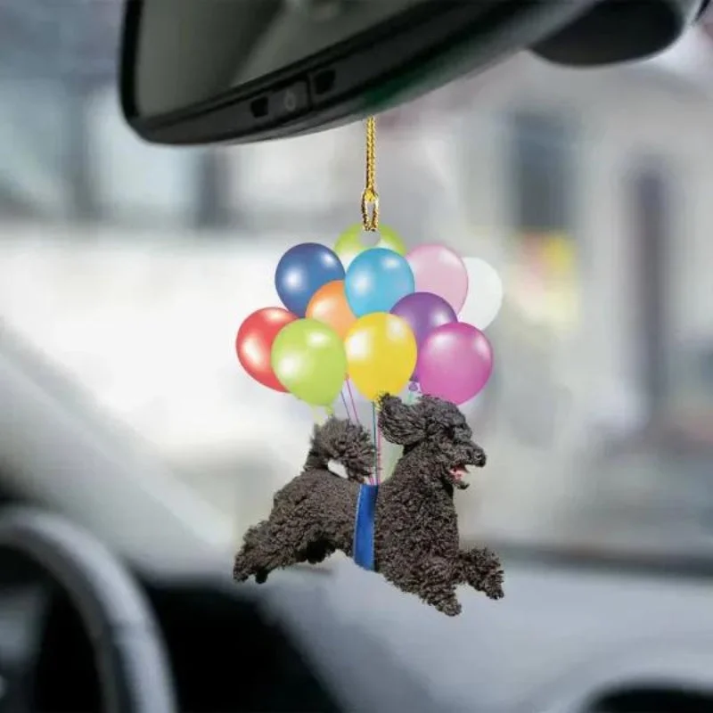 VigorDaily Black Poodle Fly With Bubbles Car Hanging Ornament BC026