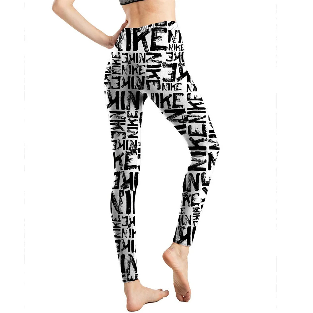 Uveng Milk Silk Printed Abstract Letter Cropped Leggings