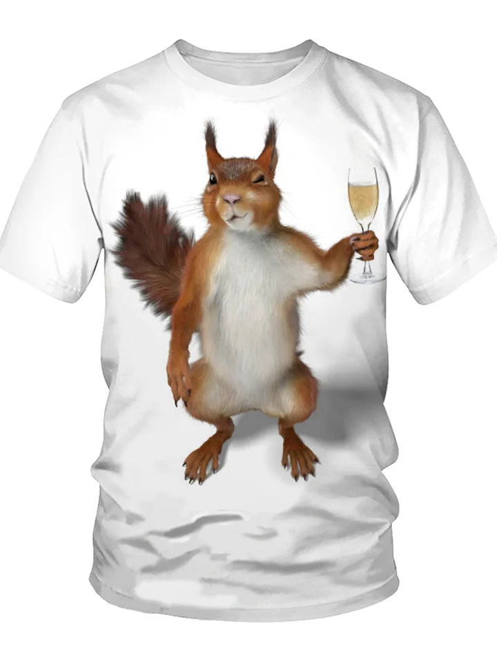 Summer 3D Digital Printing Squirrel Pattern Short Sleeve T-shirt Men's Men's Round Neck Loose T-shirt-Cosfine