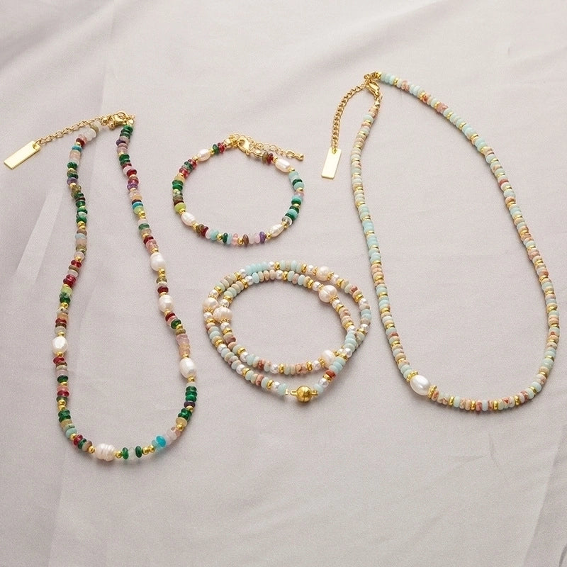 Alloy Natural Stone Freshwater Pearl Beaded Geometric Bracelets Necklace