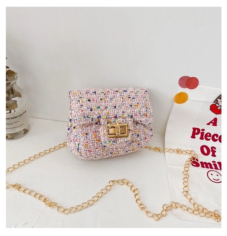 Girl’s Small Cotton And Linen Solid Color Fashion Square Flip Cover Crossbody Bag