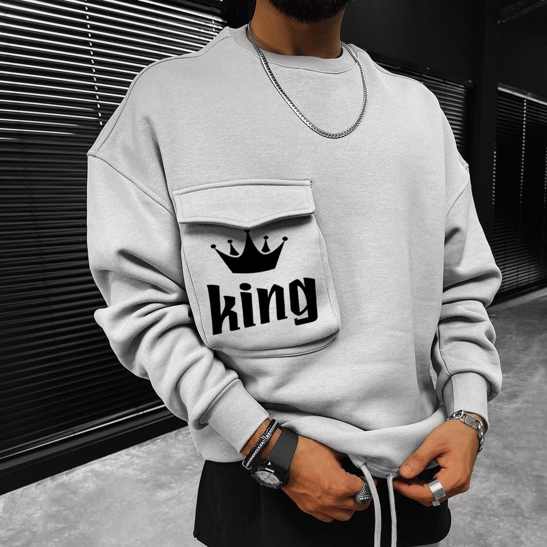 Men's King Print Oversized Sweatshirt、、URBENIE