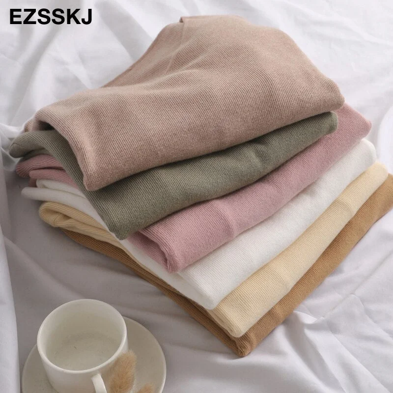 chic casual Autumn Winter Basic  v-neck Sweater pullovers Women 2021 loose Knit  Pullover female Long Sleeve Khaki Sweater