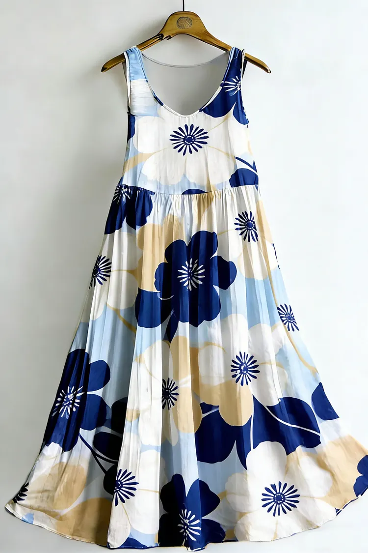 Women's Vintage Floral Sleeveless Cotton Dress