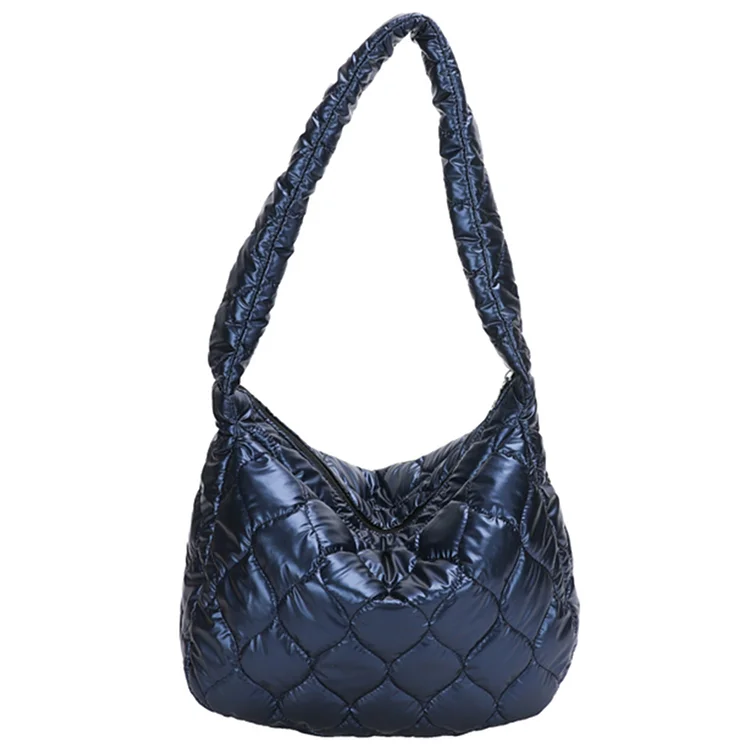 Autumn Winter Cotton-Padded Bag Quilted Shoulder Bag Fashion for Work (Blue)