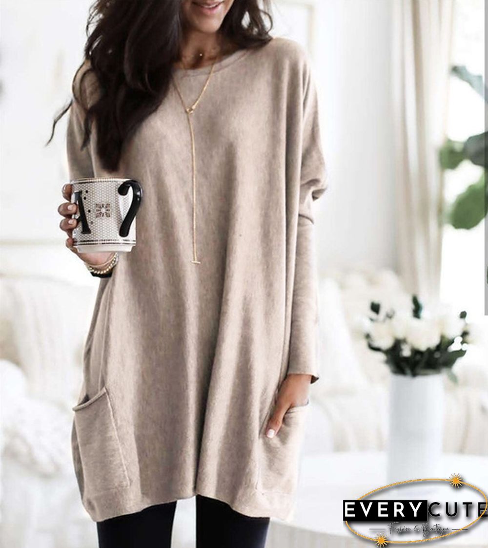Plus Size Womens Autumn & Winter Casual Top Loose Pocket T-Shirt Long Sleeve Bat Blouse