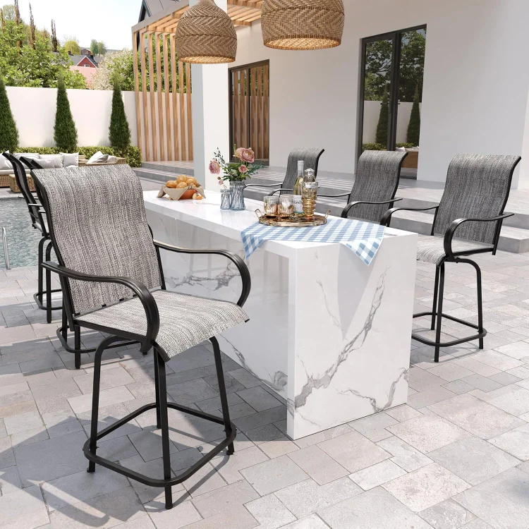 Patio Swivel Bar Stools Chair of 6, Outdoor Bar Height Set, All Weather High Back and Armrest Patio Stools & Bar Chairs