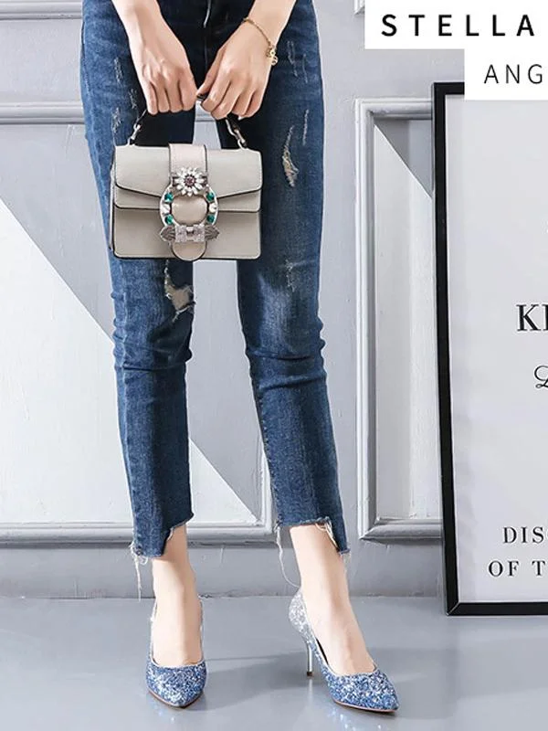 Fashion gradient sequins high point toe sexy stiletto shoes