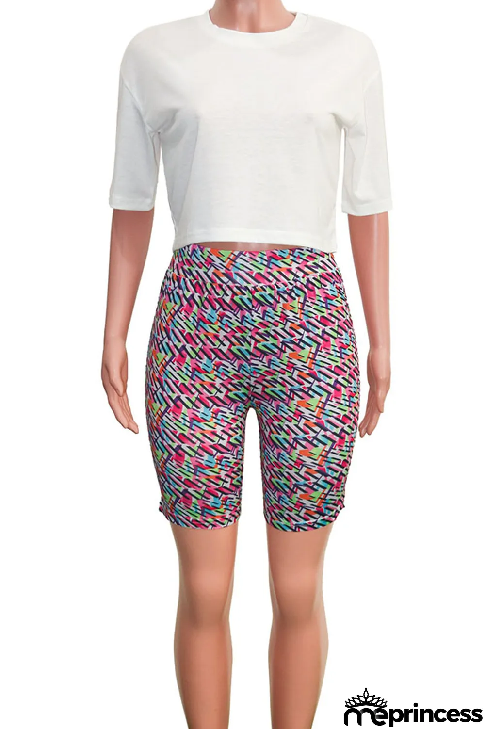 Brown Polyester Fashion Casual Print Two Piece Suits Straight Short Sleeve Two Pieces