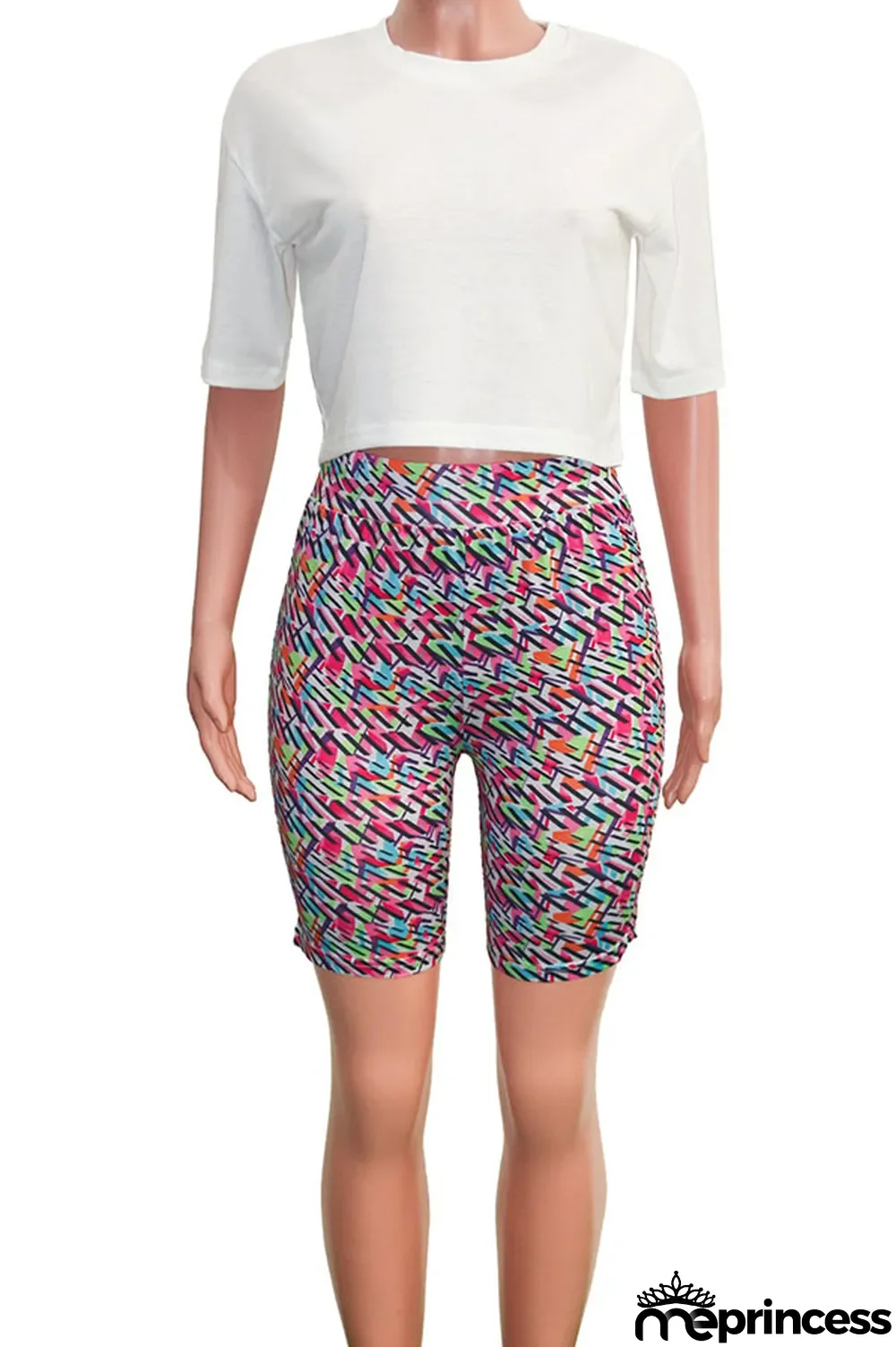 Brown Polyester Fashion Casual Print Two Piece Suits Straight Short Sleeve Two Pieces