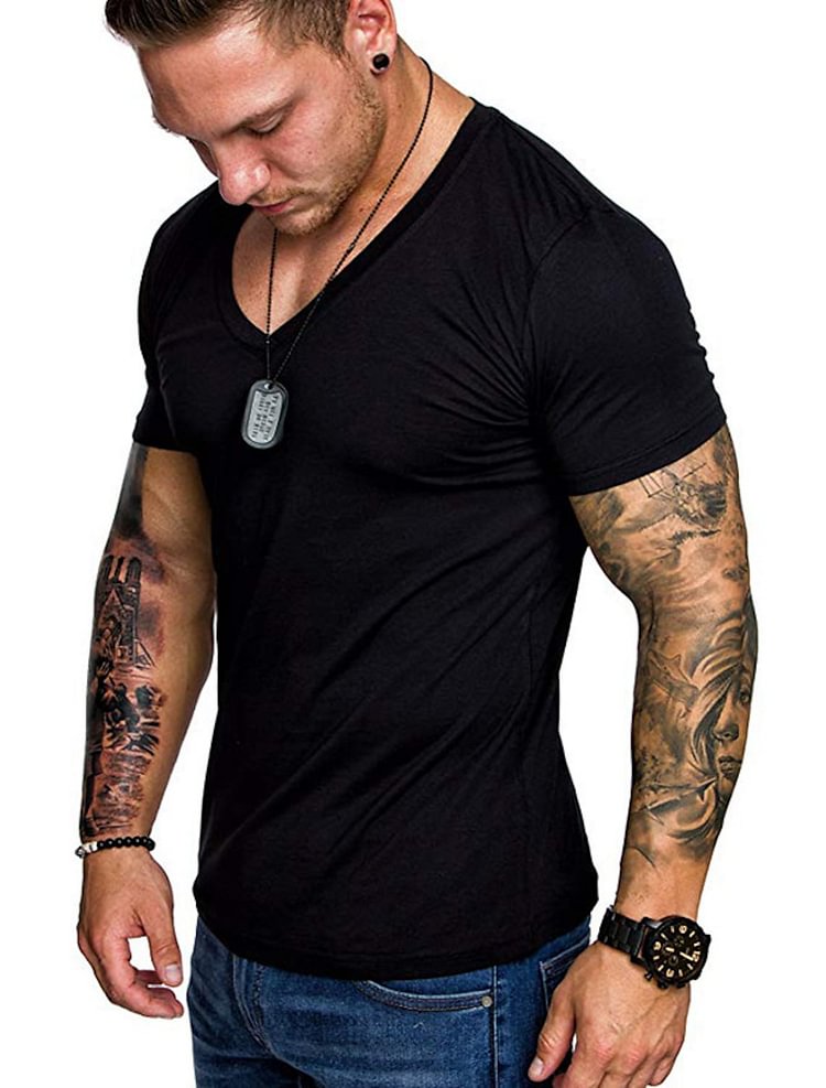 Men's T shirt Graphic Plus Size Pure Color Short Sleeve Daily Slim Tops Cotton Basic