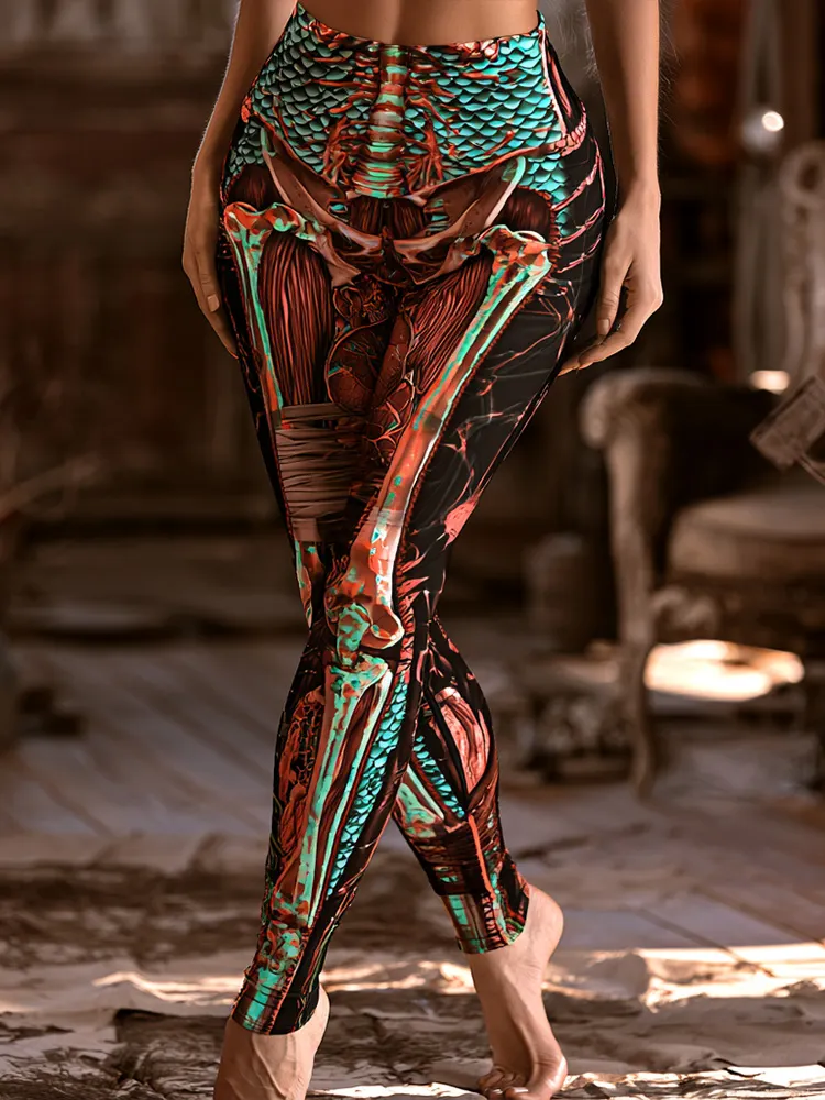 Women's Halloween Skeleton And Tech Art Slimming Leggings