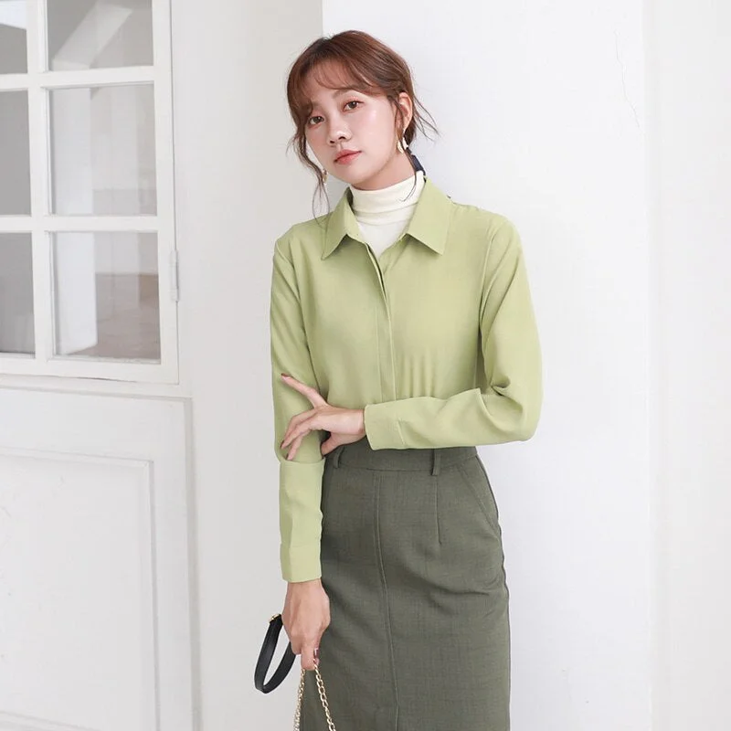 Brand Simplicity Chiffon Shirt and Tops 2021 New Women Solid Colors Casual Long Sleeve Blouse Lady Office OL Shirts Blusas