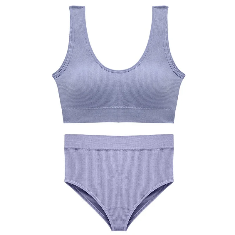 CINOON Sexy Seamless Tops Set High Waist Panties Women Wireless Underwear Suit Soft Padded Bras Set Backless Bralette Lingerie
