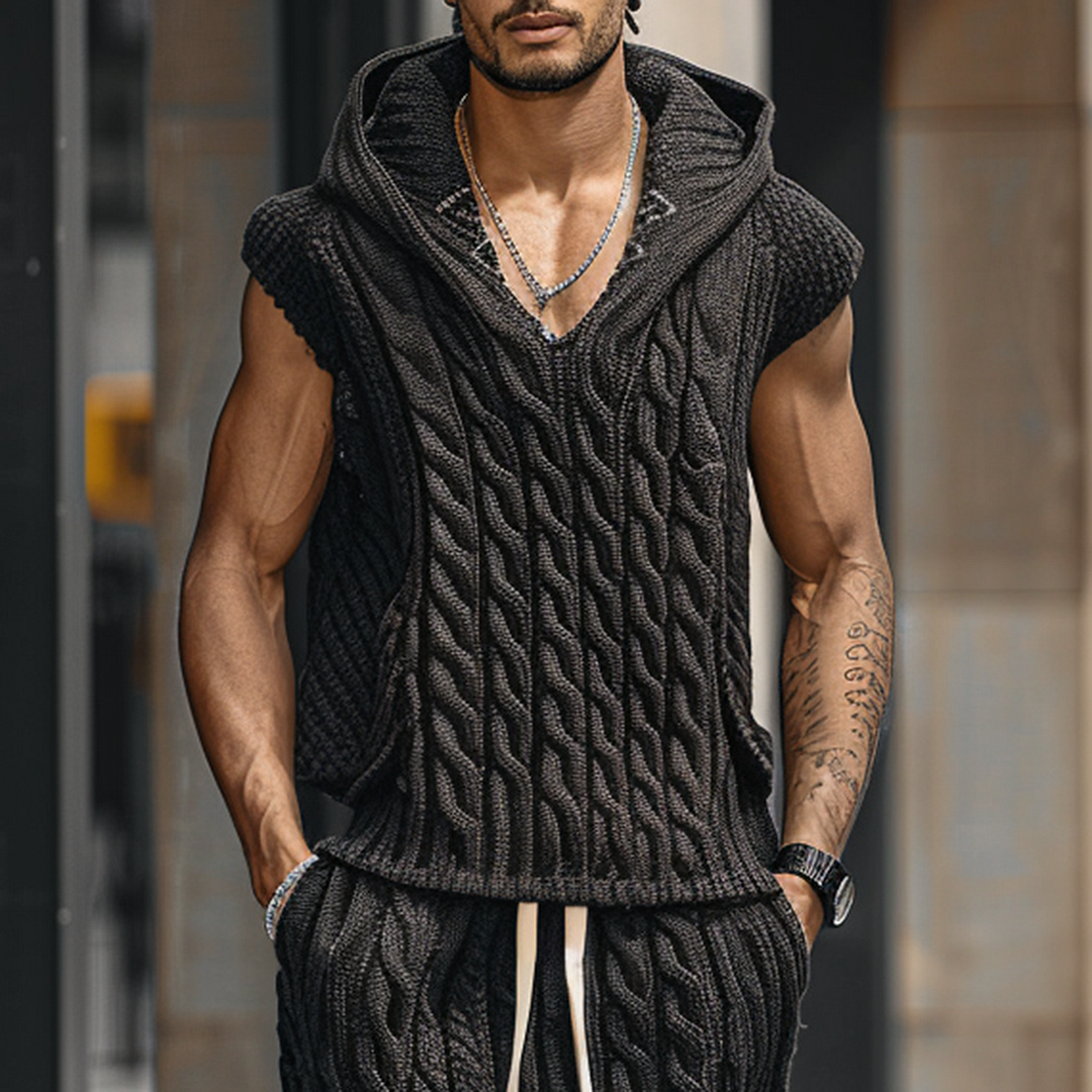 Men's Knitted Short Sleeve Hooded Suit-inspireuse