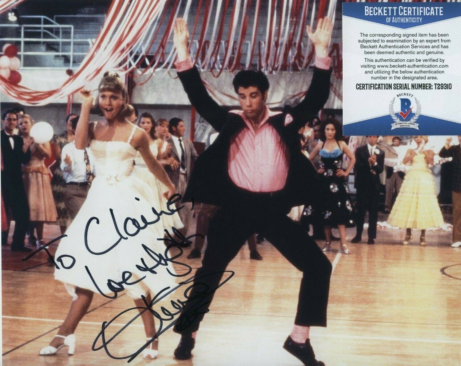 OLIVIA NEWTON-JOHN SIGNED AUTOGRAPHED GREASE Photo Poster painting TO CLAIRE BAS COA BECKETT