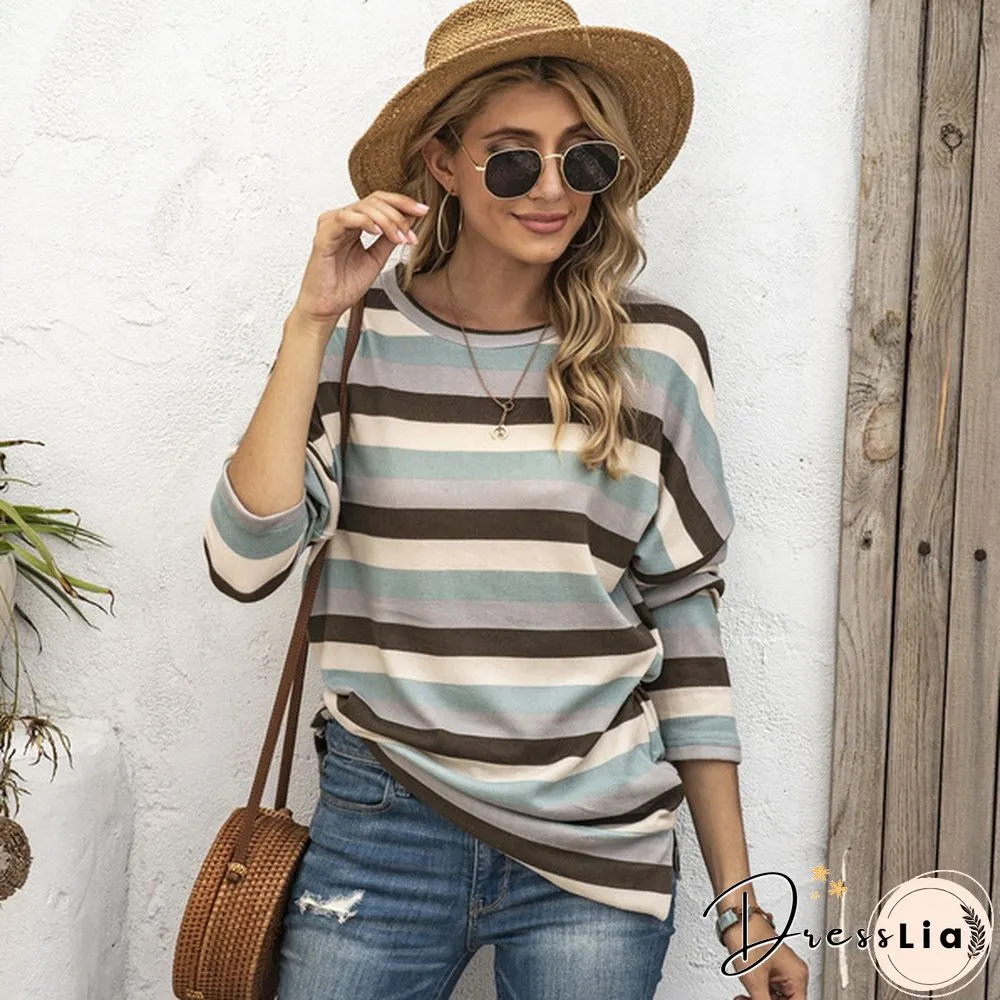 Basic Striped T-shirt Women Plus Size S-5XL Multi Colors Casual Cotton Stretchy Long Sleeve Tops Tee Spring Autumn