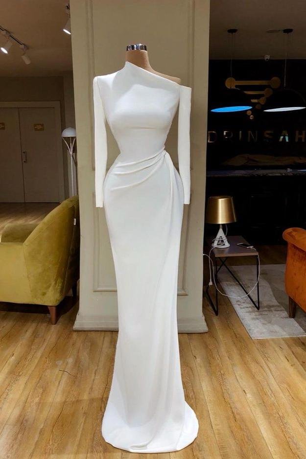 White Long Sleeves Mermaid Evening Party Gowns On Sale - lulusllly