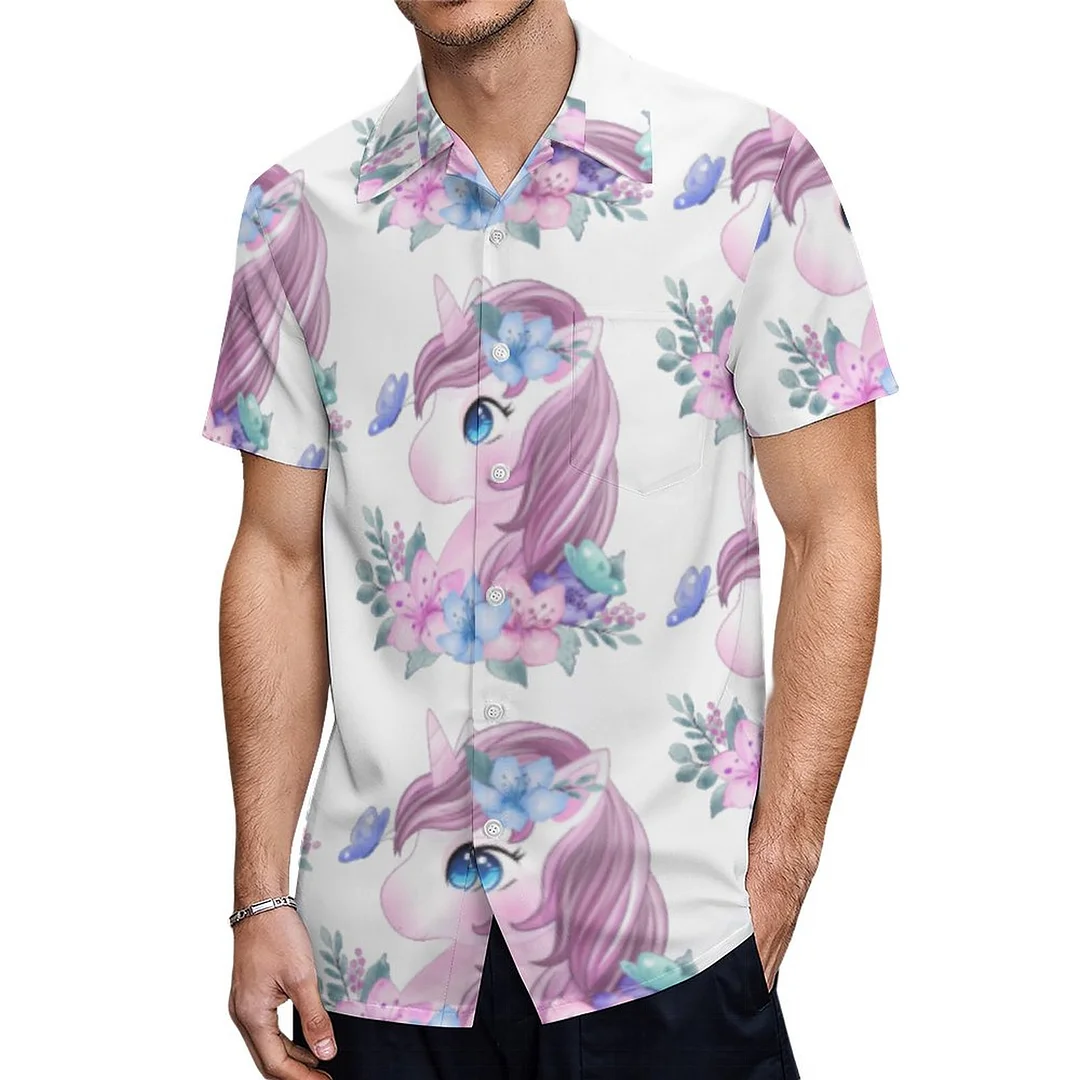 Magical Baby Christmas Pink Unicorn Stars Hawaiian Shirt Mens Button Down Plus Size Tropical Hawaii Beach Shirts