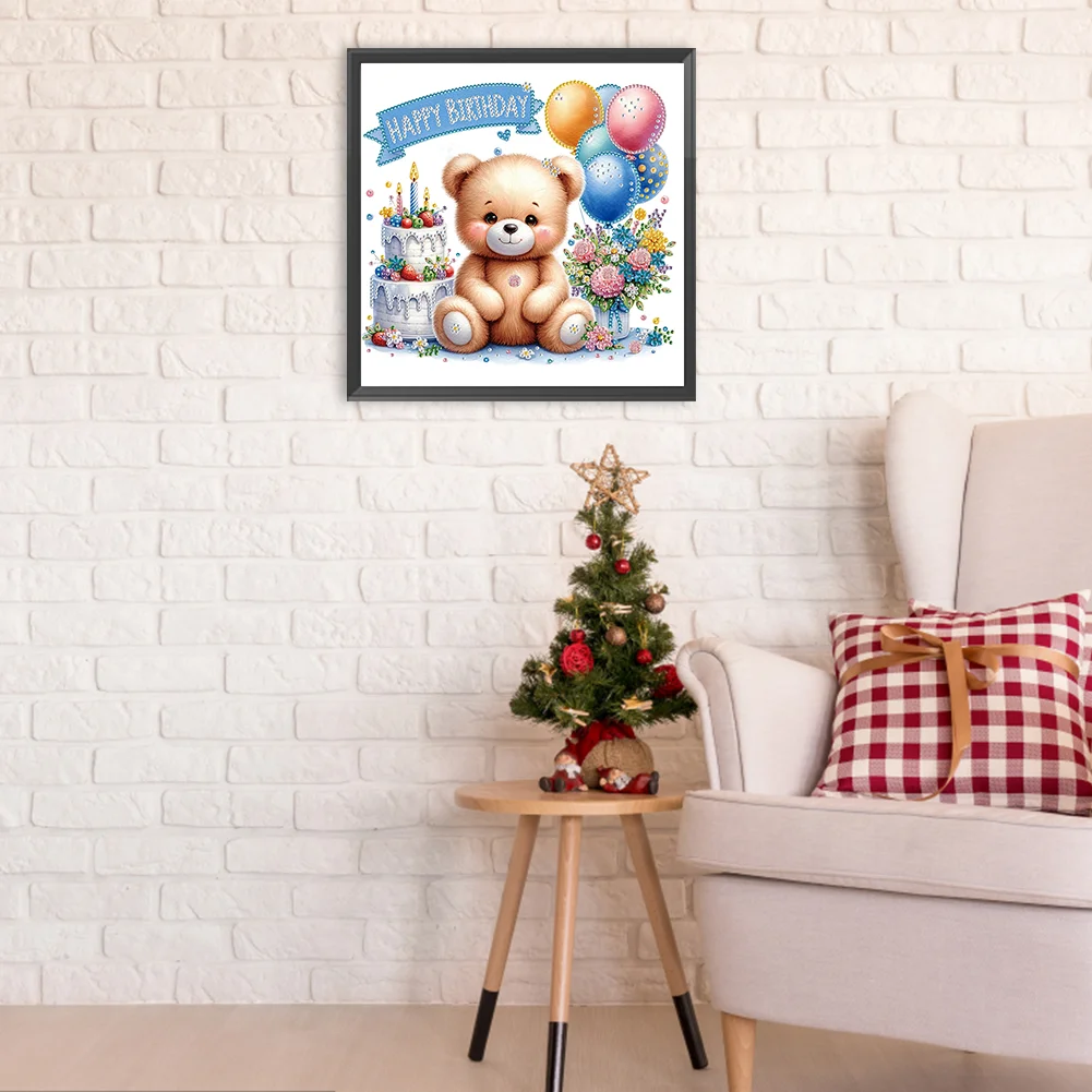 Diamond Painting - Partial Special Shaped Drill - Birthday Teddy Bear(Canvas|30*30cm)