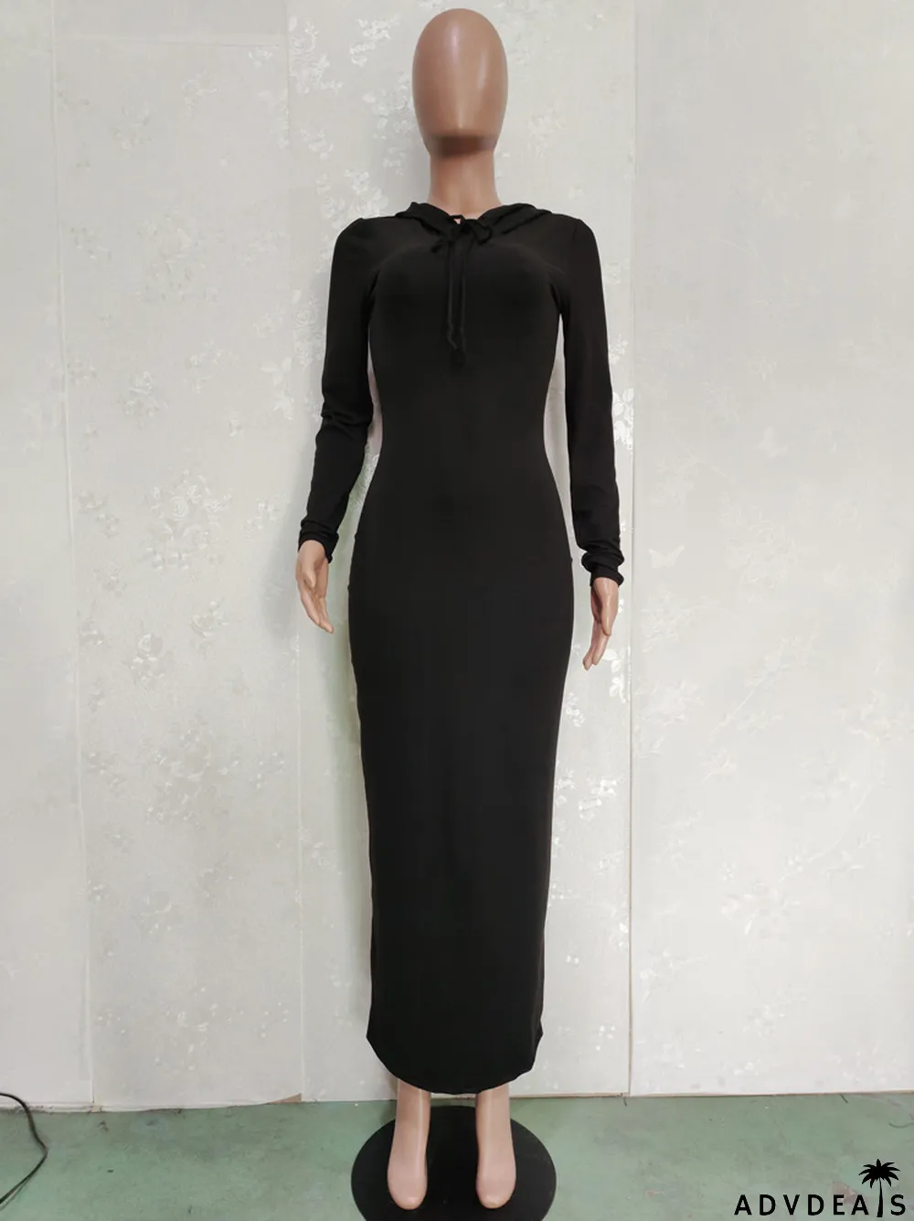 Pure Color High Stretch Warm Hooded Dress