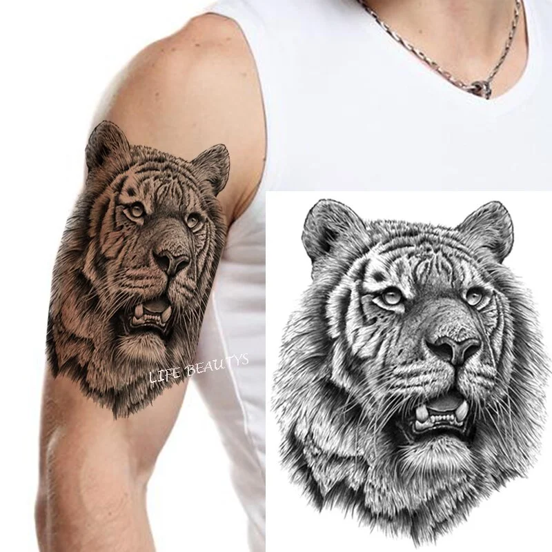 Sdrawing Tiger Cool Temporary Tattoo Sticker Fashion Wolf Waterproof Animal Body Art Arm Fake Removable Tatoo Men Women Personality