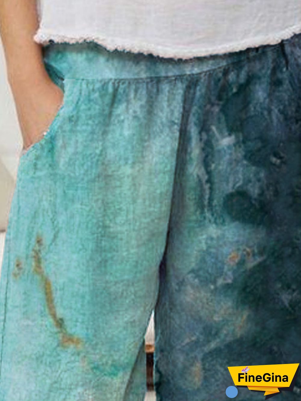 Polyester Cotton Floral-Print Ombre/tie-Dye Shorts