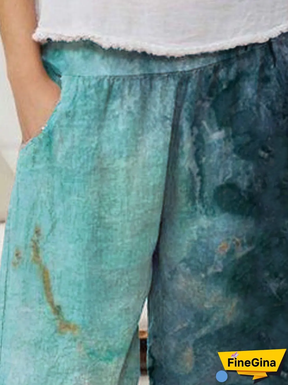 Polyester Cotton Floral-Print Ombre/tie-Dye Shorts