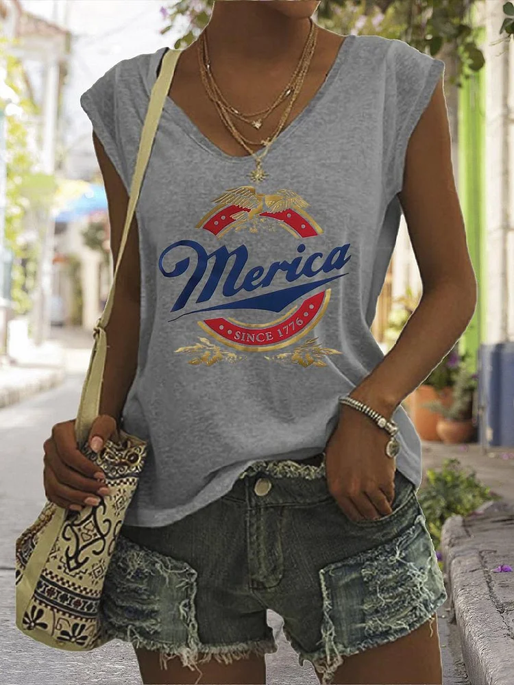 American Independence Day V Neck T-shirt Tees-00279