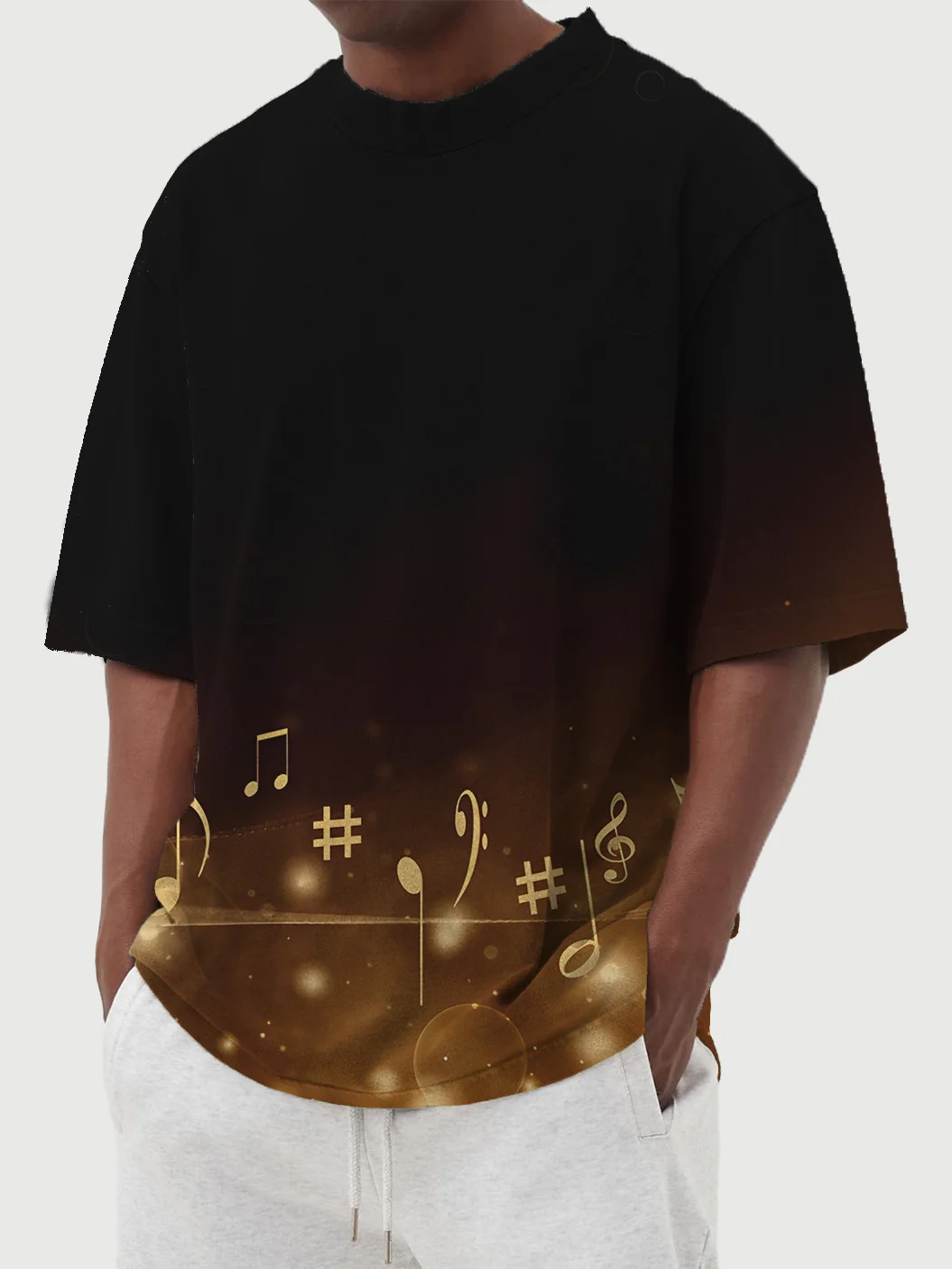 Men's Casual Hawaiian Note Gradient Print Short Sleeve T-shirt