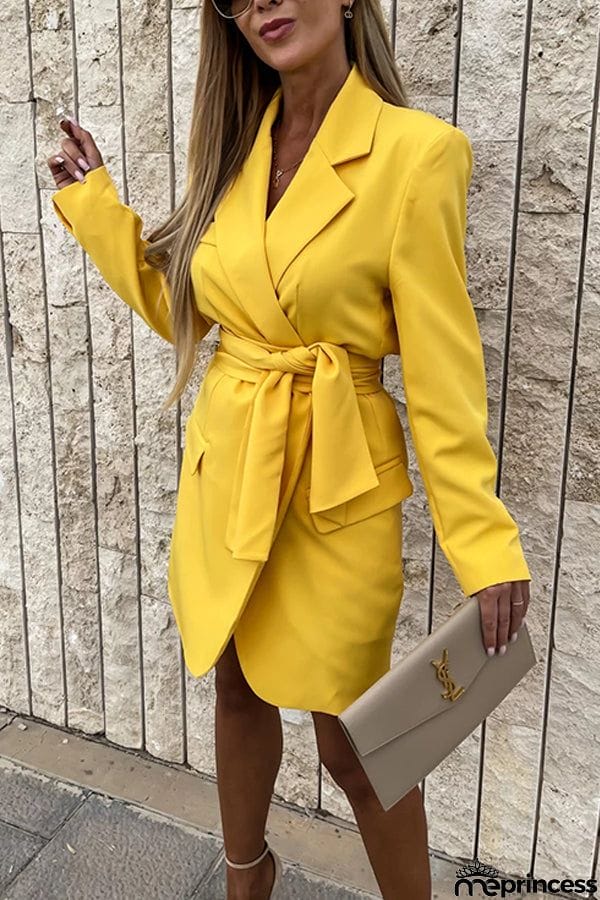 Loose Multicolor Suit Collar Dress