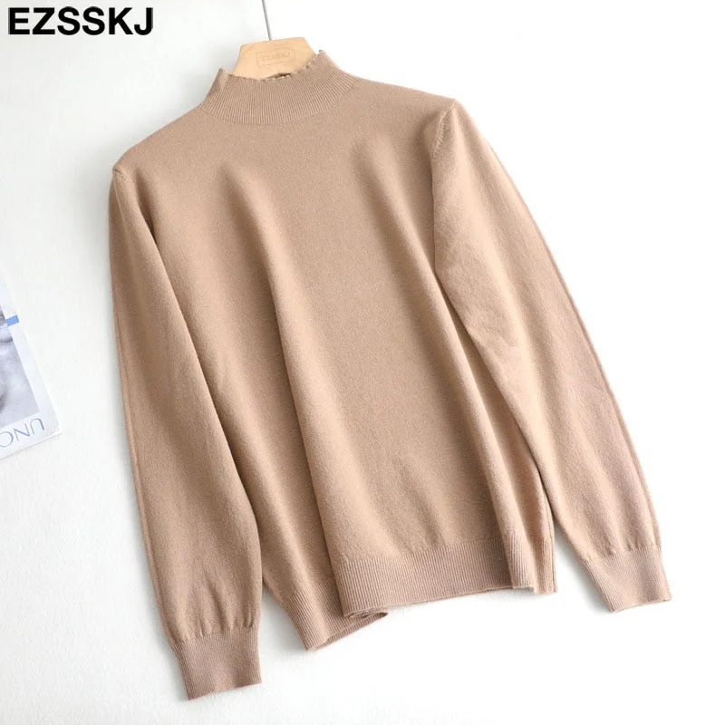 Basic Loose soft solid color turtleneck Sweater Pullover Women Casual Long Sleeve chic bottom Sweater Female Jumpers top