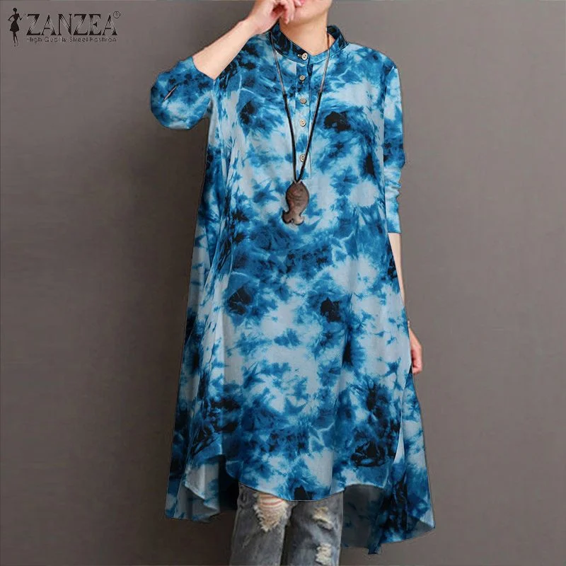 Fashion ZANZEA Women Long Sleeve Tie Dye Printed Blouse Autumn Gradient Color Shirt Female Loose Long Top Tunic Blusas Femininas