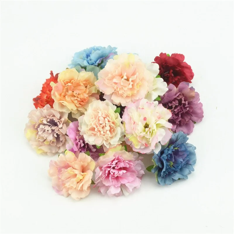10pcs Cheap 4.5cm Mini Artificial Silk Flower Heads European Fall Vivid Peony For Wedding Home Decoration Chrismas Gift Crafts