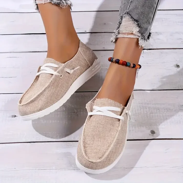 Women's Flat Canvas Shoes, Lightweight Round Toe Lace Up Low Top Sneakers, Casual Walking Shoes