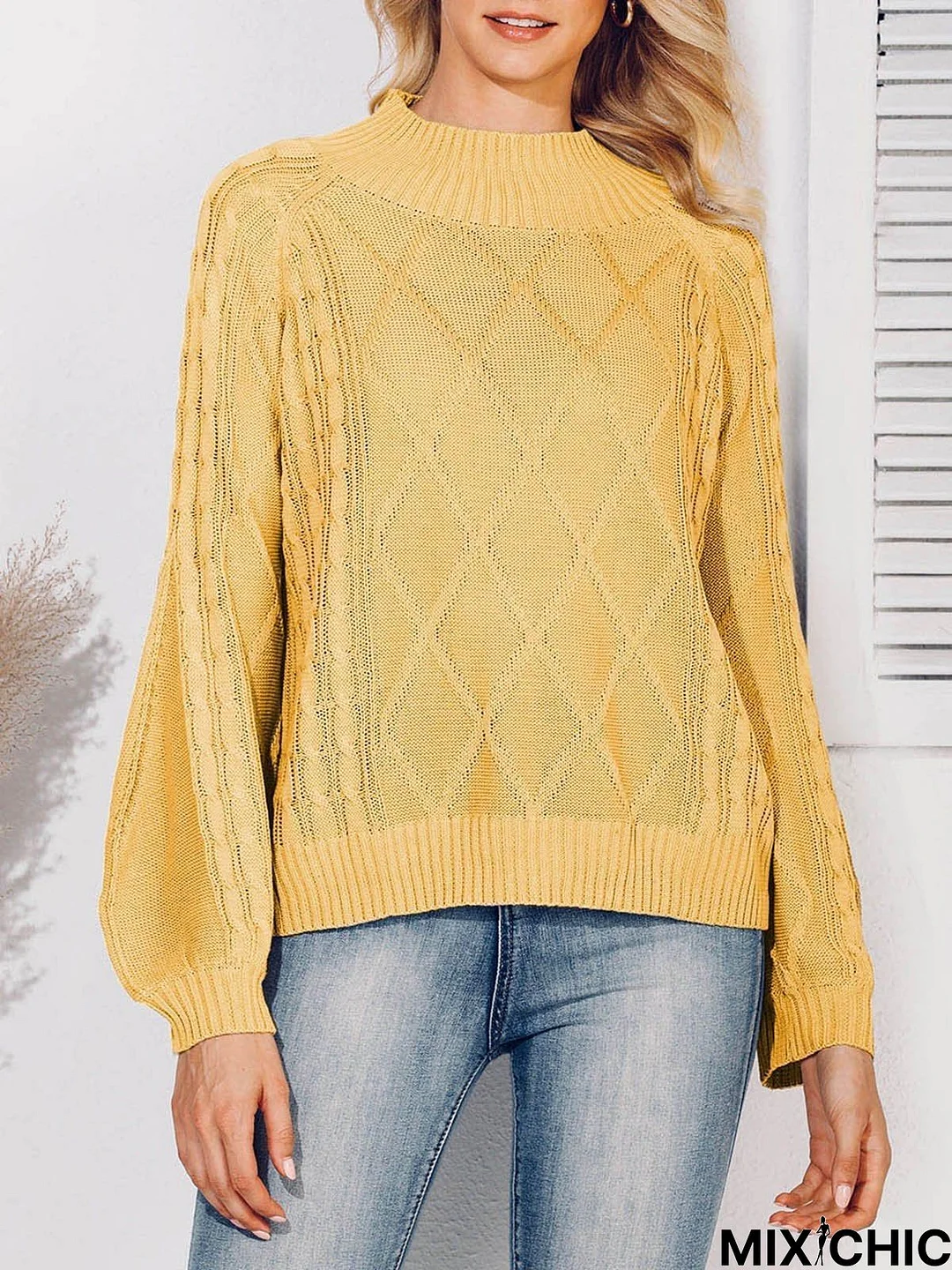 Balloon Sleeve Solid Sweater