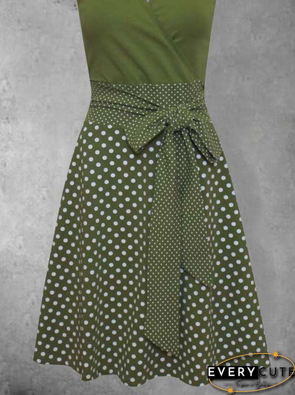 Cotton-Blend Casual V Neck Polka Dots Knitting Dress