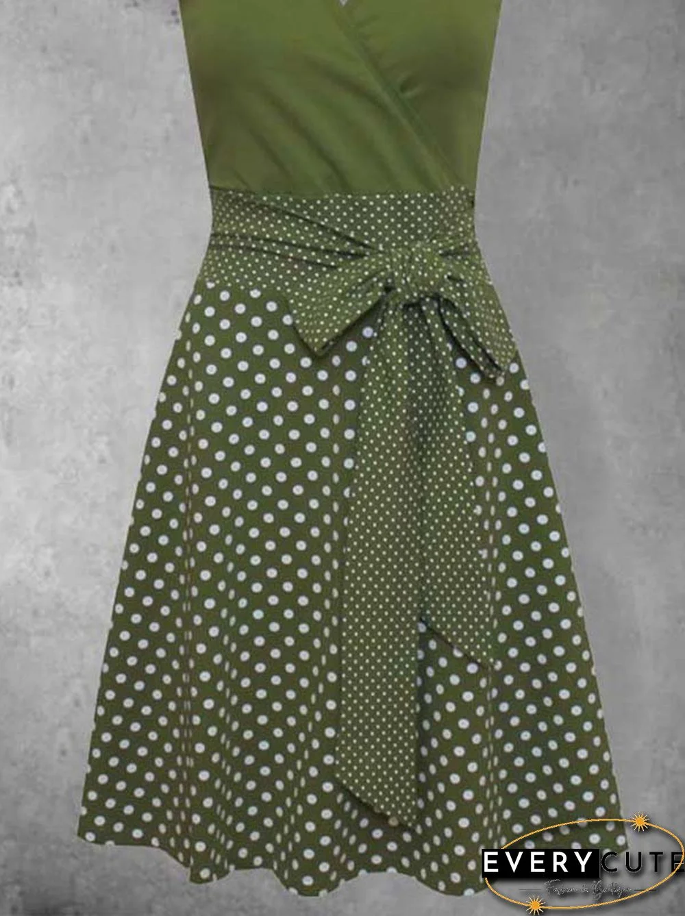 Cotton-Blend Casual V Neck Polka Dots Knitting Dress