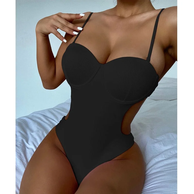 Peachtan Backless one piece swimsuit Solid swimwear female Sexy monokini Push up bodysuit 2021 Underwired bathing suit biquini