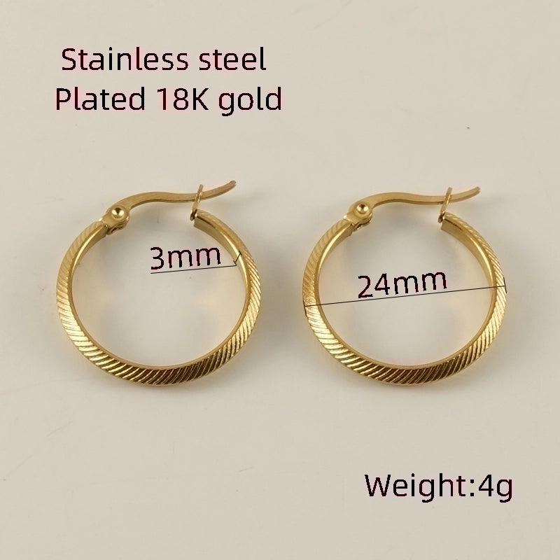 1 Pair Retro Minimalist Round Plating Stainless Steel Titanium Steel 18K Gold Plated Hoop Earrings