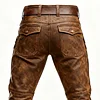 Men's Vintage Western Cowboy Brown Leather Knee Patches Work Pants Trousers by Inlyline